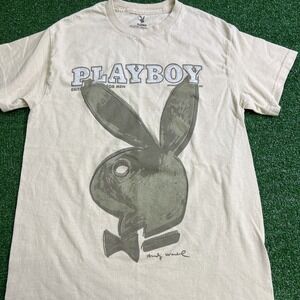 Playboy Andy Warhol Multi Green Magazine Cover Beige T-Shirt Mens Size Small